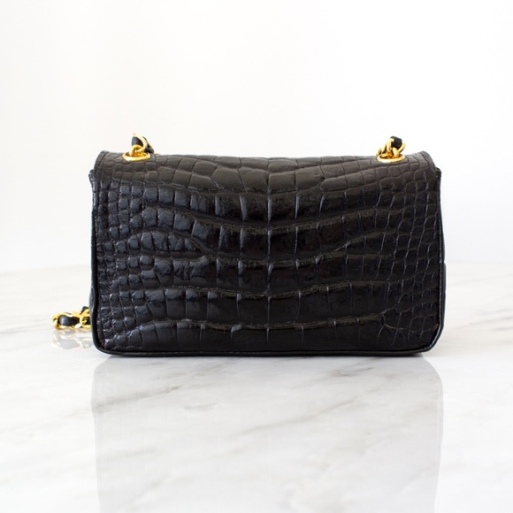 Chanel Vintage 1989 Classic Mini Flap Black Alligator 24K Gold Plated Bag - Picture 4 of 16
